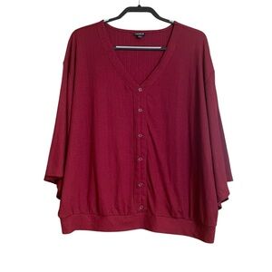 Torrid Maroon Textured Jersey V Neck Dolman Top 1X